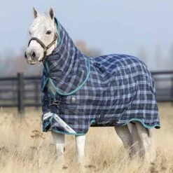 Rhino Pony Plus Medium Weight Turnout -Ovation Store 203863 navy check teal 1 9