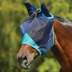 Weatherbeeta ComFiTec Deluxe Fine Mesh Mask With Ears -Ovation Store NS1006939 navyturquoise 1